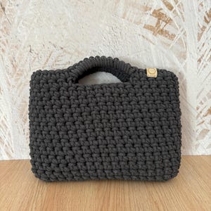 Handmade Dark Gray Crochet Bag: Small Boho Purse