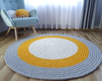 Yellow Round Rug, Yellow  Decor, Round Rug for Living Room, nursery rug, large floor rug, scandinavian rug, boho nursery rug, Baby Rug