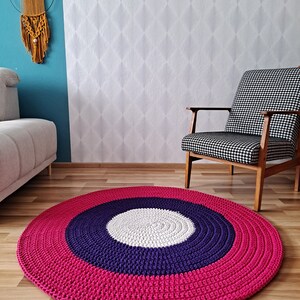 Alfombra redonda rosa y violeta para habitación de niños o sala de estar, alfombra de algodón natural hecha a mano, muchos colores y tamaños, alfombra redonda de piso Montessori, imagen 8