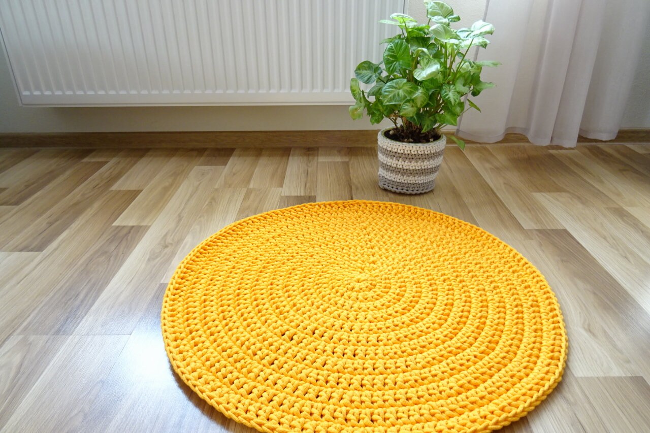 Yellow round rug crochet rug small round rug small braided Etsy