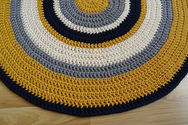 Gender neutral nursery rug, yellow round rug, crochet round rug, crochet carpet for nursery, toddler room decor, large area rug, small rug image 9