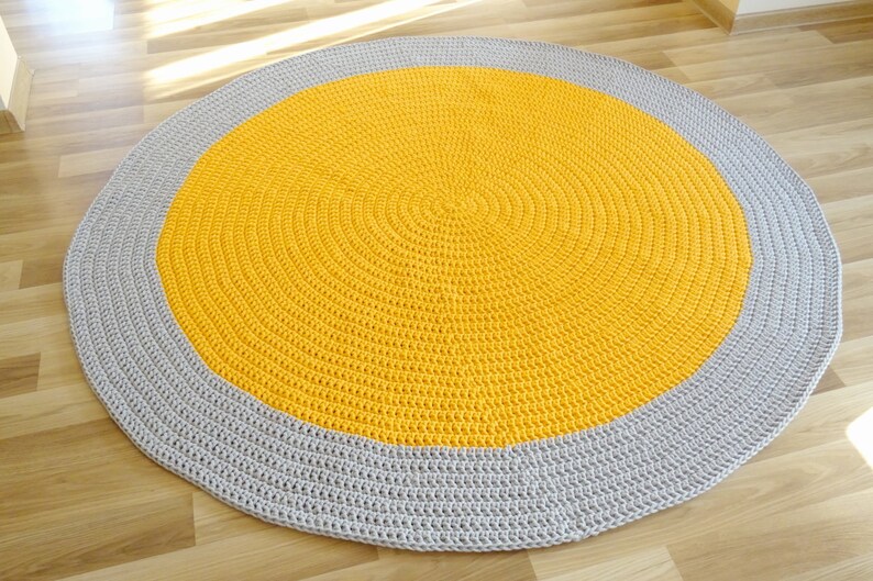 Rug yellow crochet, crochet rug, round rug, yellow rug, crochet carpet for nursery, braided rug for kids room, toddler room decor, area rug image 10