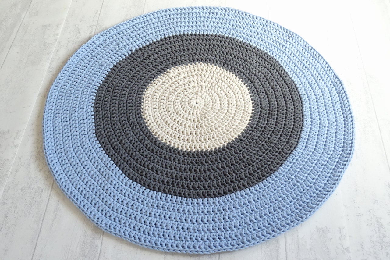 Baby blue round rug carpet kids room nursery decor boy area Etsy