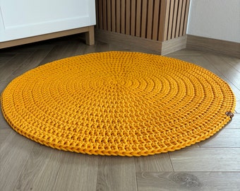 Tapis rond en coton jaune - Prêt à expédier, cadeau parfait pour un appartement neuf, tapis de salle de bain