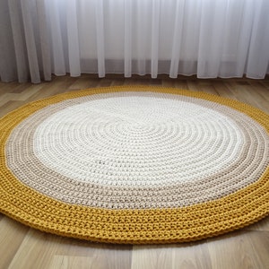 Large Round Mustard Beige Cream Cotton Rug – Soft & Neutral Handmade Floor Decor