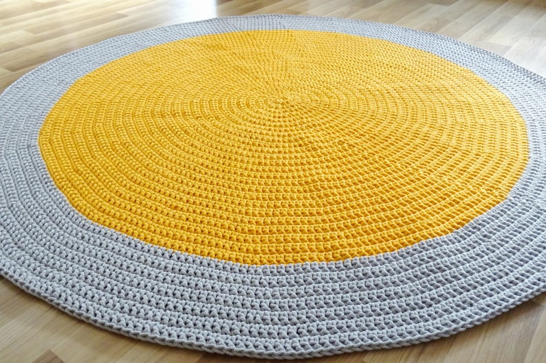 Tapis crochet jaune, tapis crochet, tapis rond, tapis jaune, tapis crochet pour crèche, tapis tressé pour chambre denfants, décor de chambre pour tout-petits, tapis de zone image 9