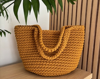 Mustard Shoulder Bag, Crocheted Handbag in Many Colors, Gift fo Her, Beach Bag