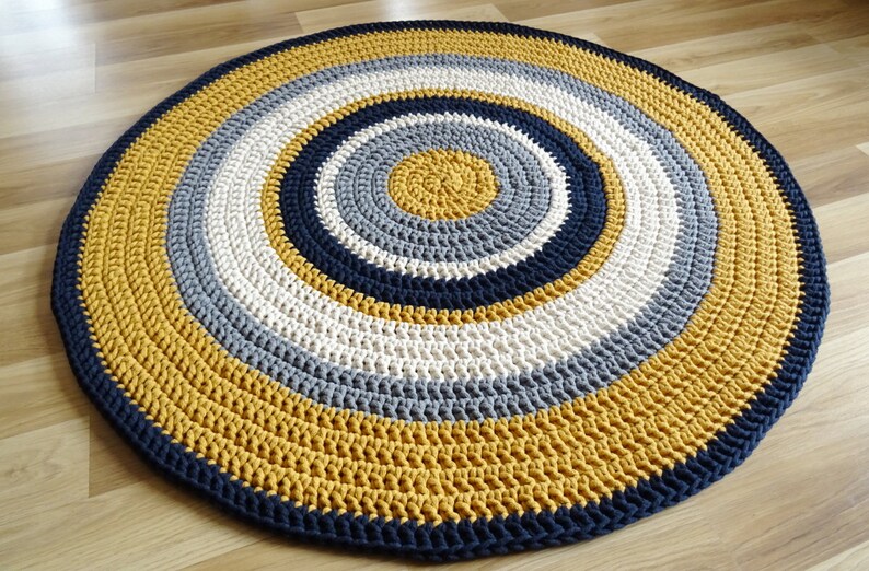 Gender neutral nursery rug, yellow round rug, crochet round rug, crochet carpet for nursery, toddler room decor, large area rug, small rug image 5