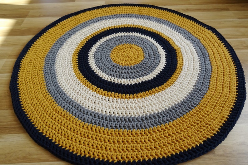 Gender neutral nursery rug, yellow round rug, crochet round rug, crochet carpet for nursery, toddler room decor, large area rug, small rug image 10