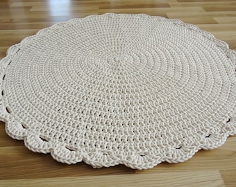 Beige BOHO ROUND RUG for Toddler Room - Washable Scandinavian Nursery Decor