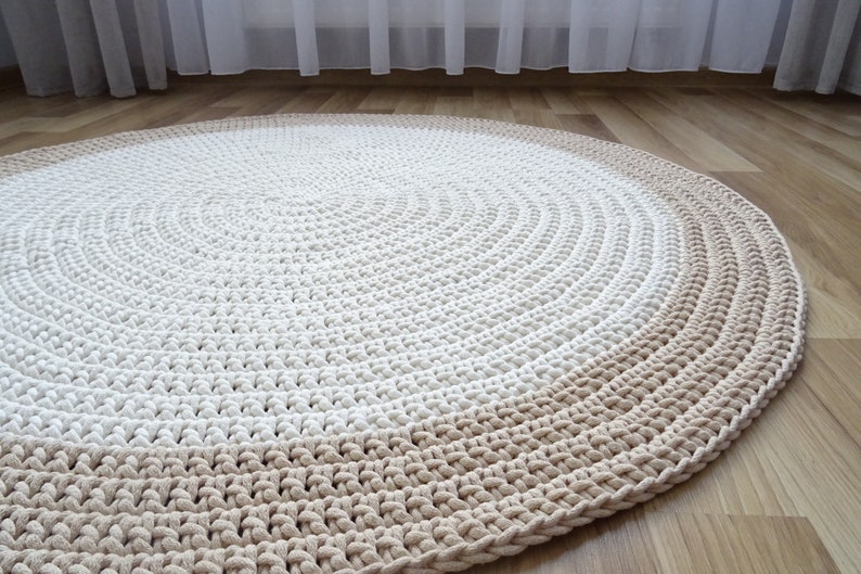Neutral Rug Modern Boho Round Rug Beige Round Rug Crochet Etsy