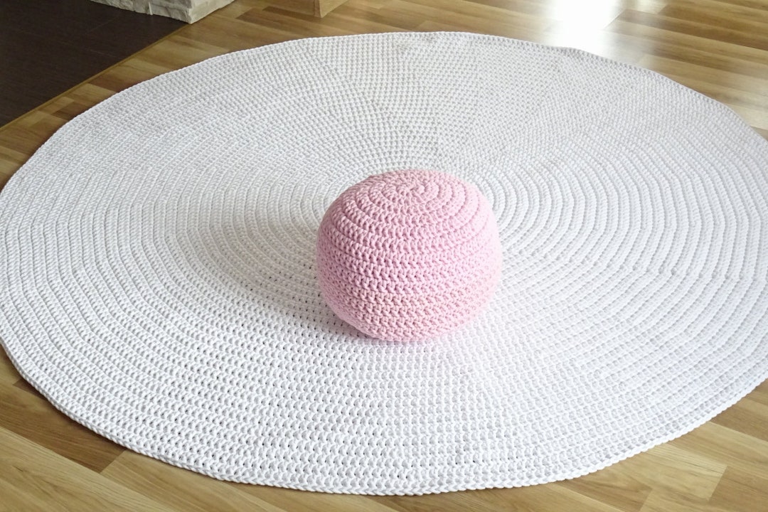 Crochet Large Rug Giant Crochet Rug White, Large Area Rug, Braided Round Rug, Rug for ...