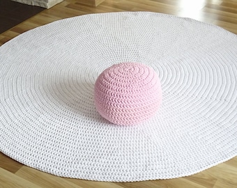 Giant crochet rug white, large area rug, braided round rug, rug for living room, crochet round rug, crochet circle mat, crochet carpet,