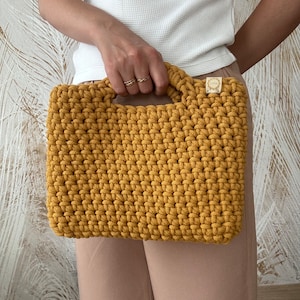 Mustard crochet boho bag, Gift for Her, Girl, Mom, Sister, handmade woven bag, Handmade mustard purse, knitting bag, modern crochet gift