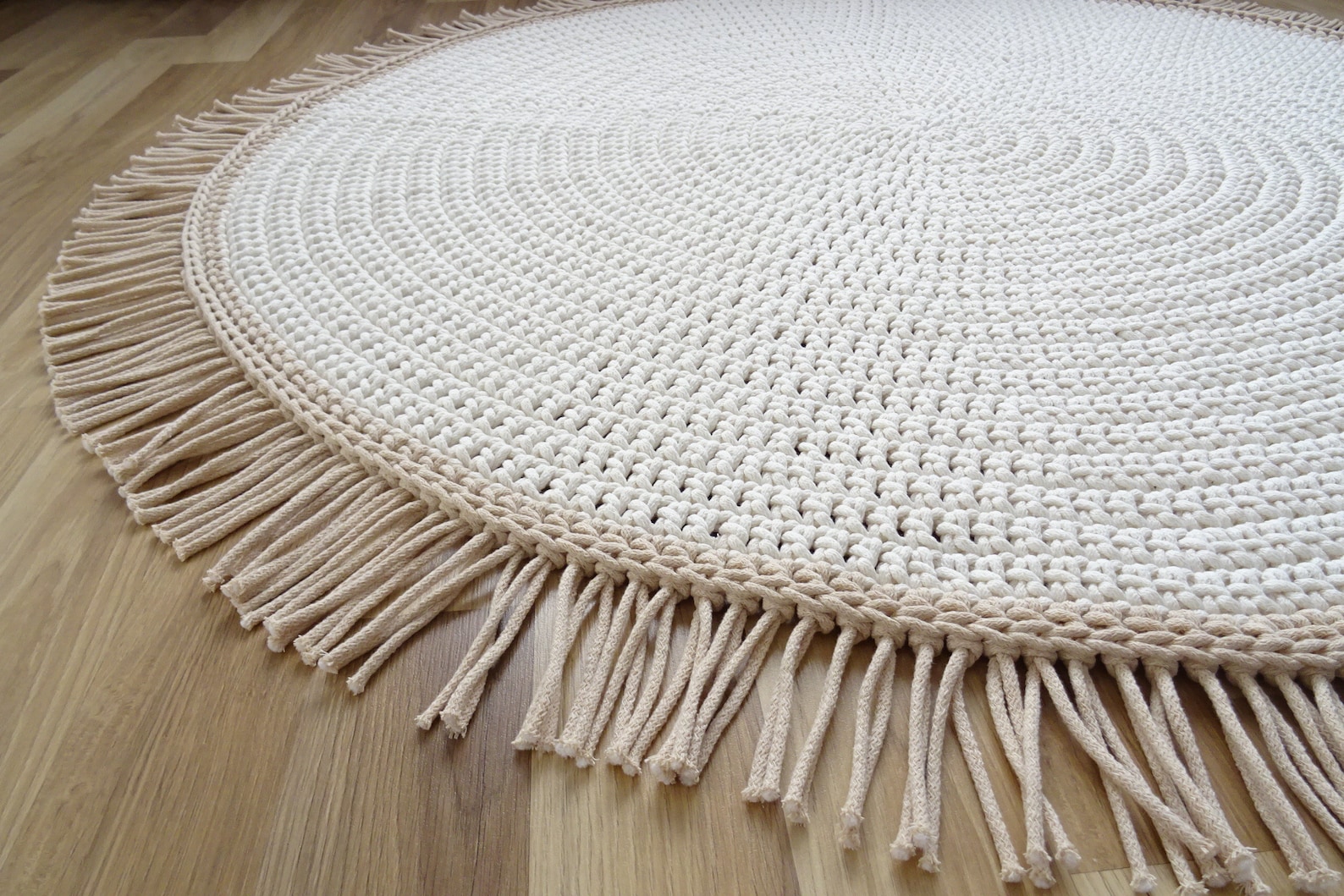Macrame Rug Round With Fringe Beige Round Rug Macrame Etsy