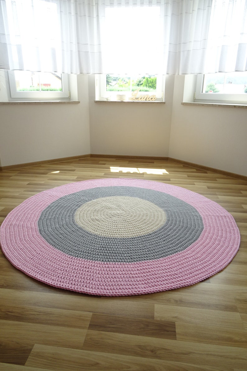 Pastel rug, Simple Modern Rug, Modern kids floor mat, crochet round rug, nursery crochet rug, round nursery rug, boho nursery rug, carpet zdjęcie 1