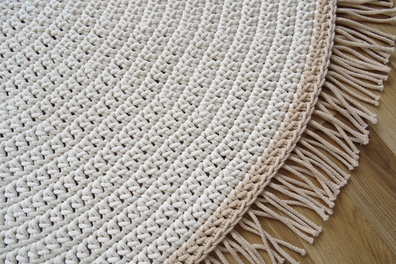 Macrame Rug Round With Fringe Beige Round Rug Macrame Etsy