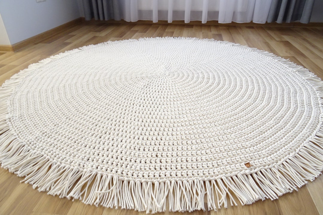BOHO NURSERY RUG, Round Rug With Fringe, Boho Throw, Large Round Rug