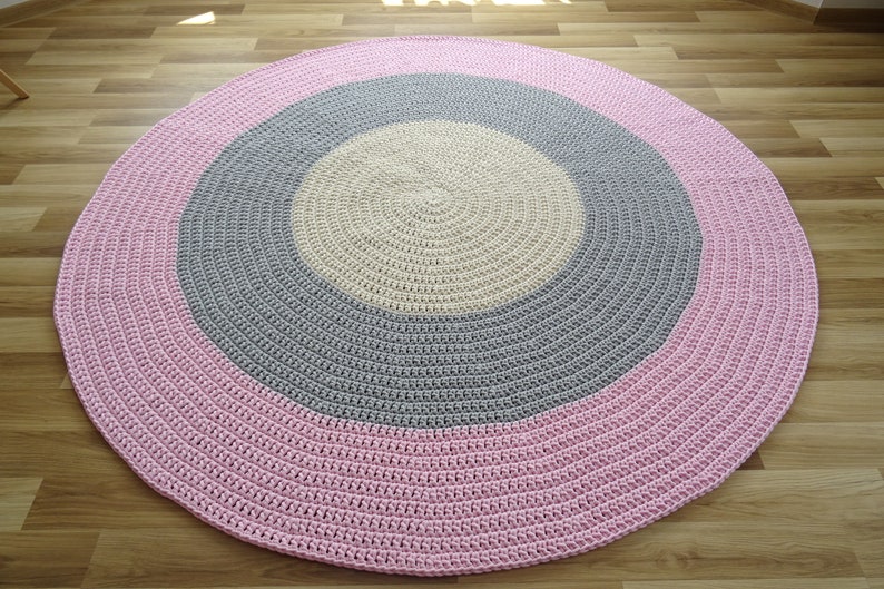 Pastel rug, Simple Modern Rug, Modern kids floor mat, crochet round rug, nursery crochet rug, round nursery rug, boho nursery rug, carpet zdjęcie 4