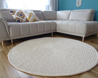 Custom size rug, custom colors rug, crochet round rug, super chunky rug, hand braided round cotton rug, soft handmade rug, modern carpet