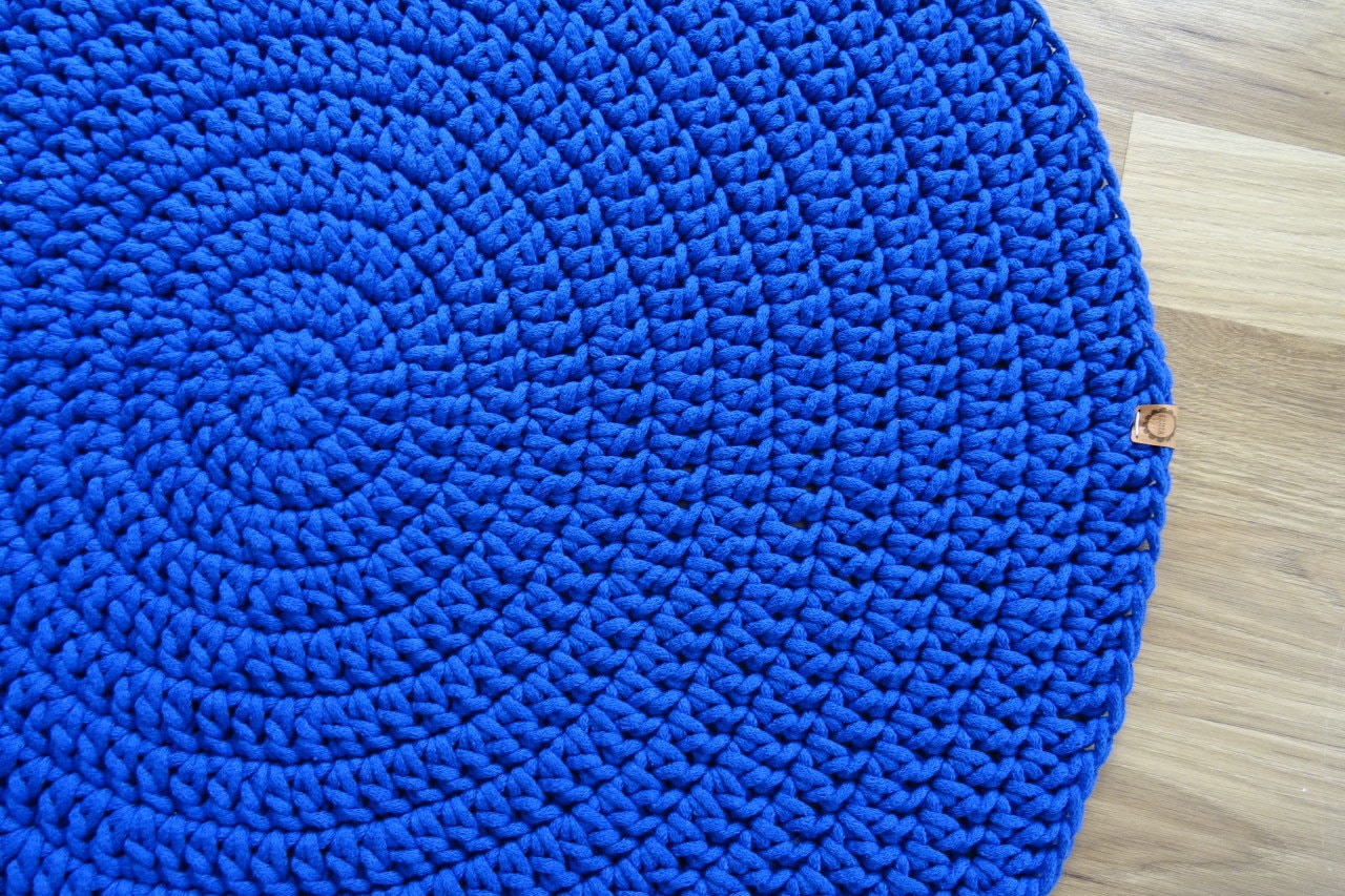 Blue nursery rug crochet round rug small round rug braided Etsy