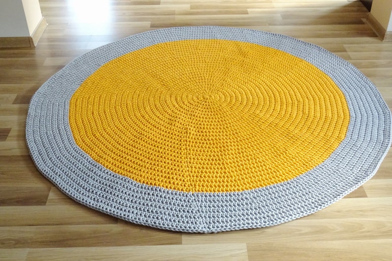 Tapis crochet jaune, tapis crochet, tapis rond, tapis jaune, tapis crochet pour crèche, tapis tressé pour chambre denfants, décor de chambre pour tout-petits, tapis de zone image 6