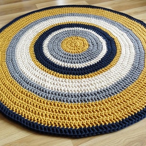Gender neutral nursery rug, yellow round rug, crochet round rug, crochet carpet for nursery, toddler room decor, large area rug, small rug image 4