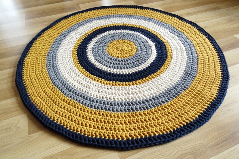 Gender neutral nursery rug, yellow round rug, crochet round rug, crochet carpet for nursery, toddler room decor, large area rug, small rug image 4