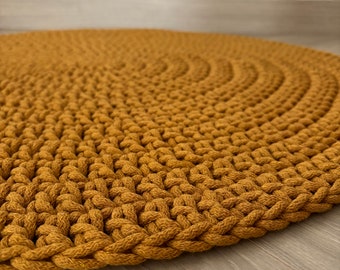 MUSTARD  ROUND RUG  Mat for Boho Home Decor - Cotton  Handmade Rug