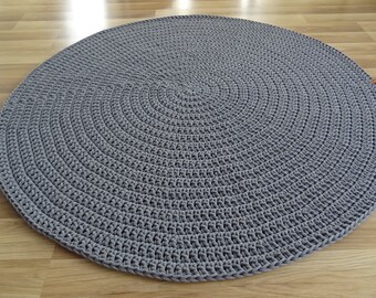 Handmade Crochet Grey Round Rug / Washable Nursery Rug / Rugs for Bedroom / Rugs for Living Room / braided round rug / large area rug /