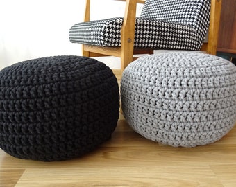 Puf de ganchillo negro, taburete, puf negro, pouffe de guardería, regalo de baby shower, decoración de habitación para niños pequeños negro, pouffe de punto, otomano de punto,