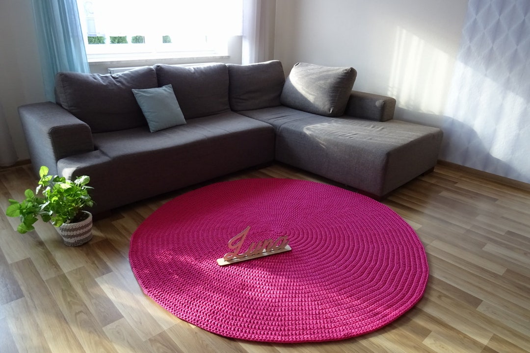 Hot Pink Rug, Braided Round Rug, Toddler Girl Rug, Giant Round Rug