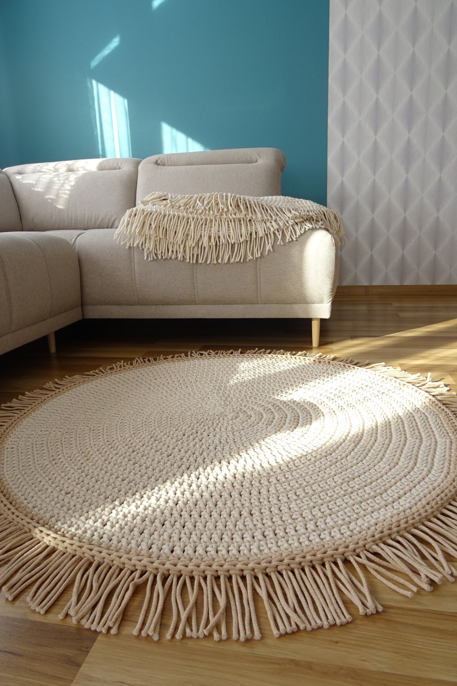 Boho Nursery Rug Round Rug With Fringe Ivory Round Rug Rug Etsy