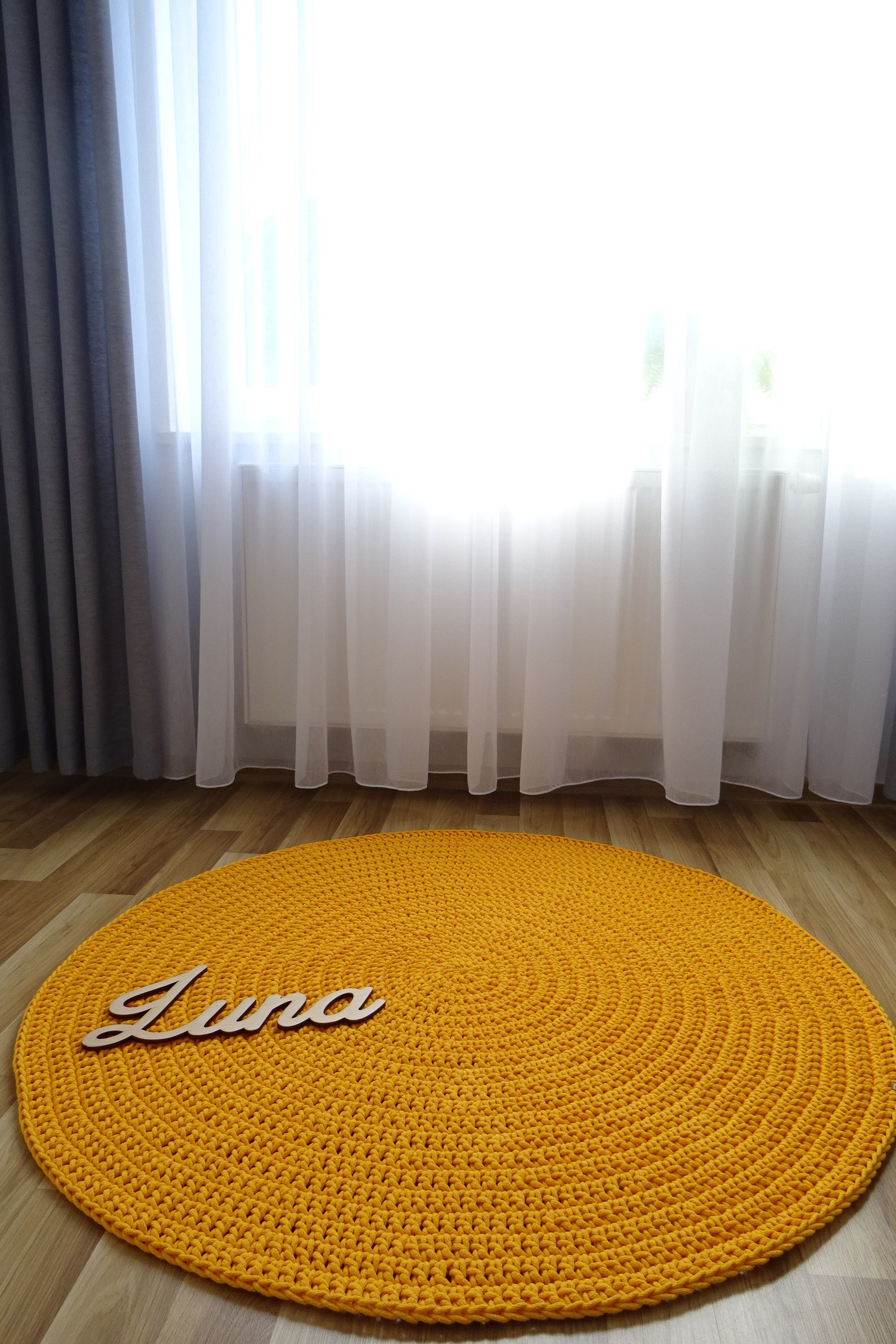 Living Room Round Rug YELLOW ROUND RUG Crochet Rug Washable Etsy