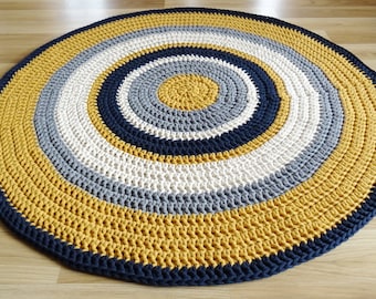 Gender neutral nursery rug, yellow round rug, crochet round rug, crochet carpet for nursery, toddler room decor, large area rug, small rug