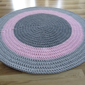 Rugs for living room, round nursery rug, gray round rug, pink round rug, crochet rug, nursery rug girl, small round rug, kids room rug, rug