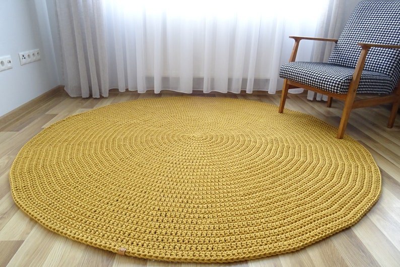Mustard Yellow Round Rug Boho Rug Modern Rug Washable Rug Etsy