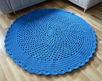 Blue round  rug, Large round rug, crochet carpet, boho nursery rug, nursery rug girl, makramee rug, nursery carpet, toddler room decor,