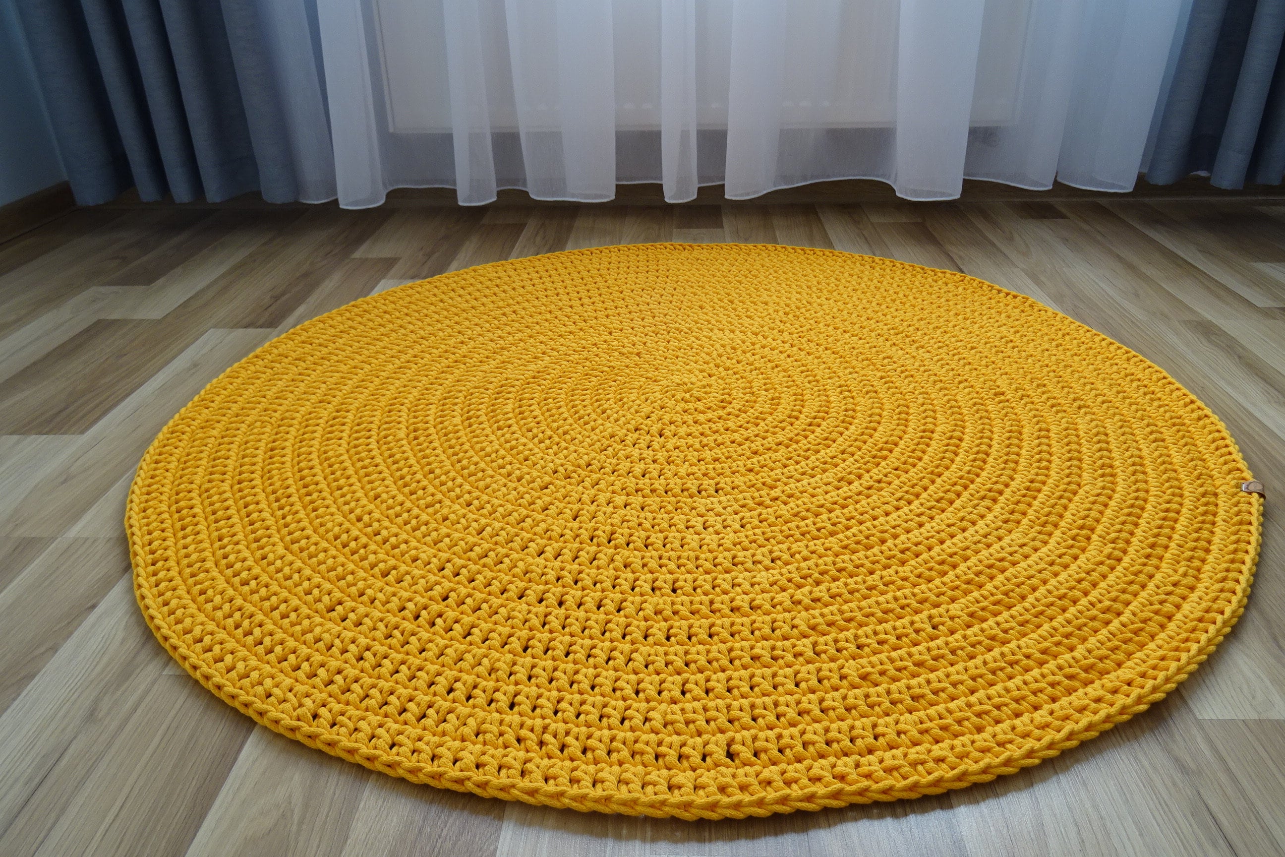 Blue And Yellow Rug In Dining Room