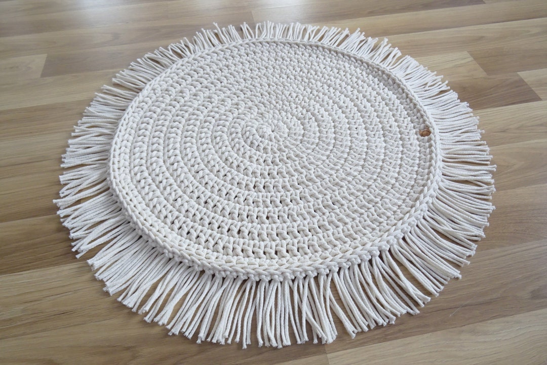 Boho Round Rug With Tassels Ivory Round Rug Boho Nursery Etsy