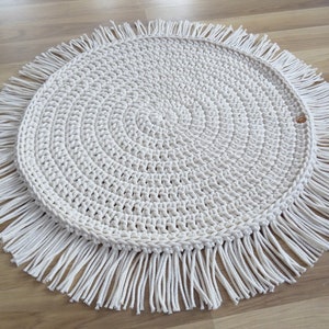 Alfombra bohemia de color marfil pequeña para habitación de bebé: alfombra redonda con flecos, decoración para habitación de niños pequeños