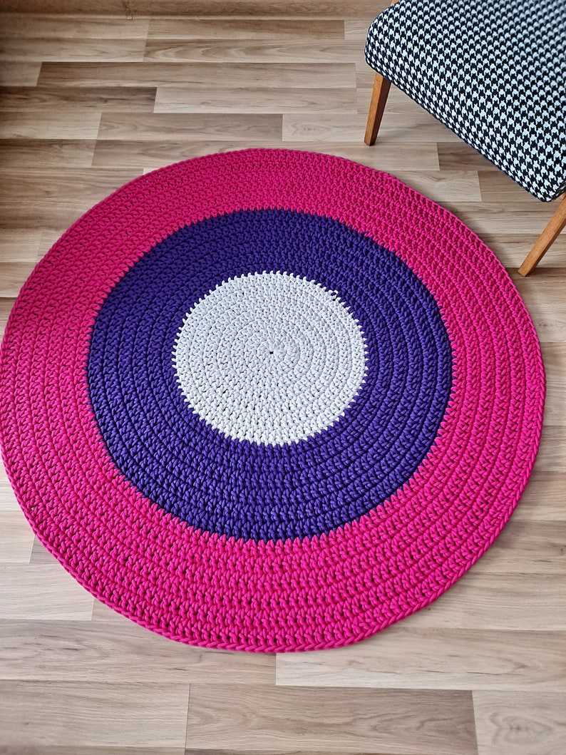 Alfombra redonda rosa y violeta para habitación de niños o sala de estar, alfombra de algodón natural hecha a mano, muchos colores y tamaños, alfombra redonda de piso Montessori, imagen 7