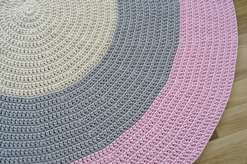 Pastel rug, Simple Modern Rug, Modern kids floor mat, crochet round rug, nursery crochet rug, round nursery rug, boho nursery rug, carpet zdjęcie 10