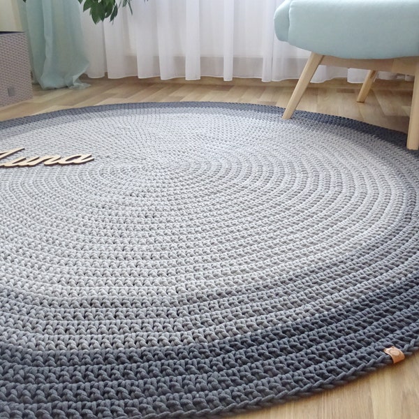 Large Crochet Floor Rug, Scandi Boho Modern Gray Round Rug, Round Area Rug, Many Colors, Many Sizes, Teppich rund, alfombra, tapis enfant