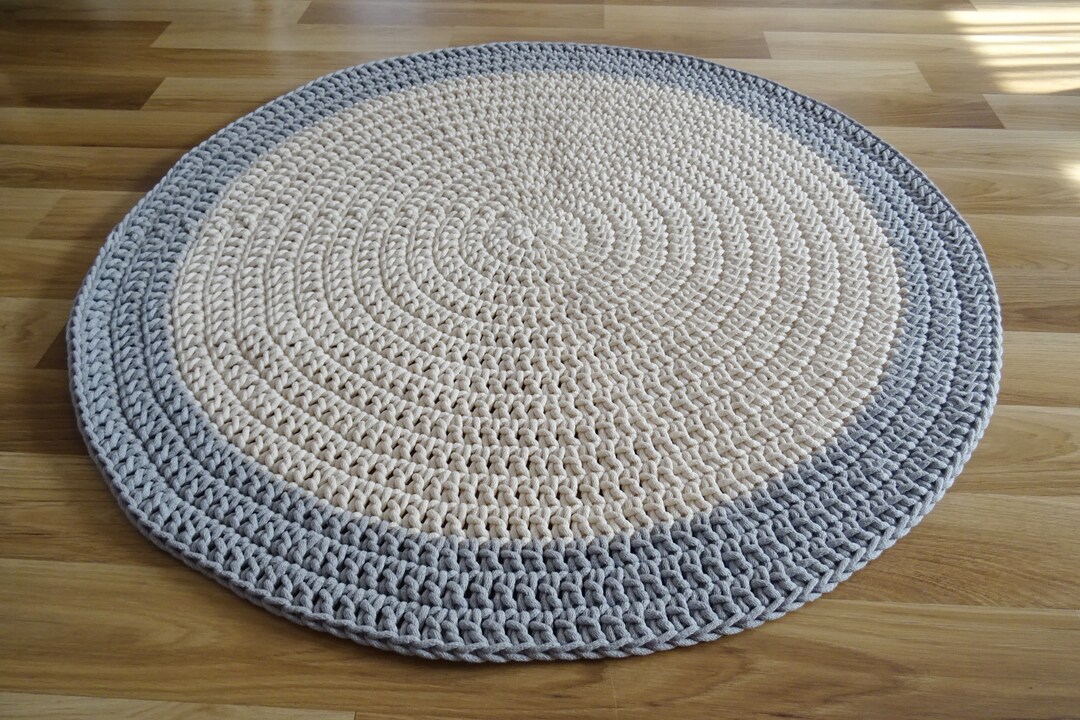 Small Round Rug Corchet Round Rug Gray Round Rug Beige Rug - Etsy