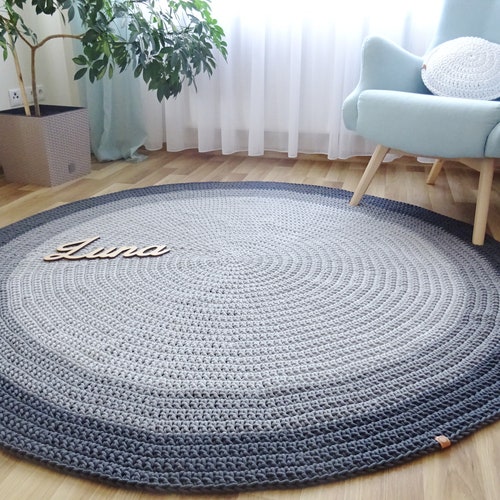 Gray round rug, large round rug, rugs for living room, crochet round