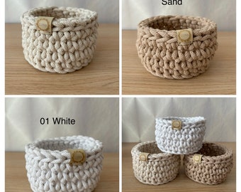 Crochet Round Basket in Many Colors, Decorative Basket, Cotton Rope Basket, Bathroom Decor Natural, Housewarming Gift Idea