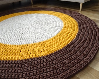 Brown round rug, rugs for living room, Sandi Modern brown round rug, custom size rug, handwoven cotton rug, modern mustard round rug, carpet
