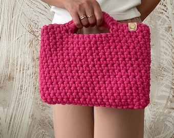 Pink Crochet Mini Bag: Handmade Cotton Woven Purse