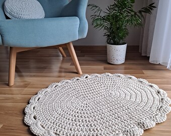 Cream neutral oval handmade rug for girls room, Washable nursery rug, Cute and soft rug with Border, Baby Girl Nursery Ideas, Crocheted rug